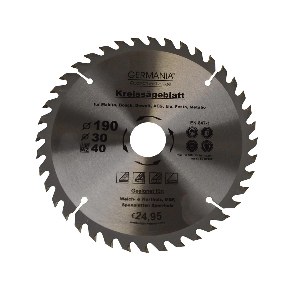 H.M. Holz-Sägeblatt Durchmesser Ø 190 Mm 40 Zähne 3 H.M. Holz-Sägeblatt Durchmesser Ø 190 Mm 40 Zähne