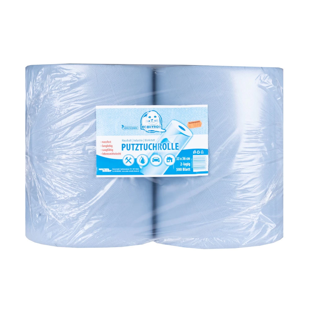 Putztuchrolle 2-lagig 33x36 Cm 500 Blatt 2er Pack In Blau 4 Putztuchrolle 2-lagig 33x36 Cm 500 Blatt 2er Pack In Blau – Bild 2