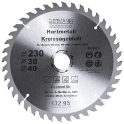 GERMANIA HM Kreissägeblatt Ø 230mm, 40 Zähne Für Holz