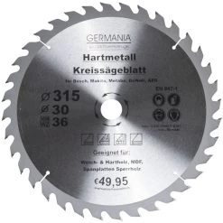 GERMANIA HM Kreissägeblatt Ø 315mm, 36 Zähne Für Holz